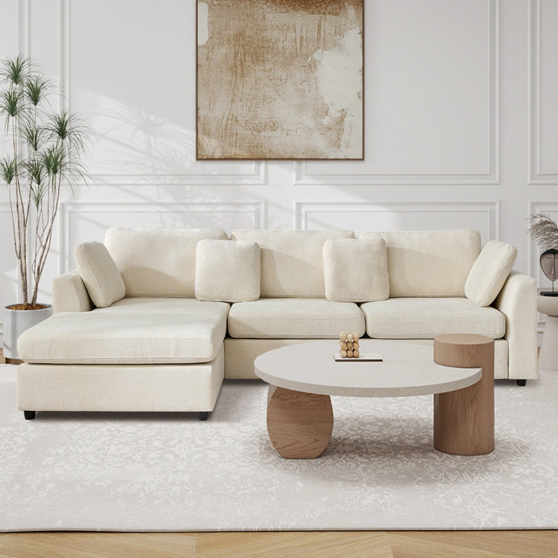 Canapé rembourré en L de 108,7 po avec méridienne convertible Crofford, Polyester crème