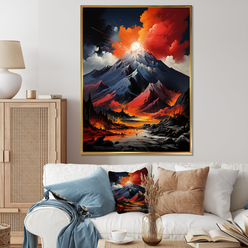" Volcano Volcanic Explosion Moonlight I ", Gold Floater Framed, 40" H x 30" W x 1.5" D