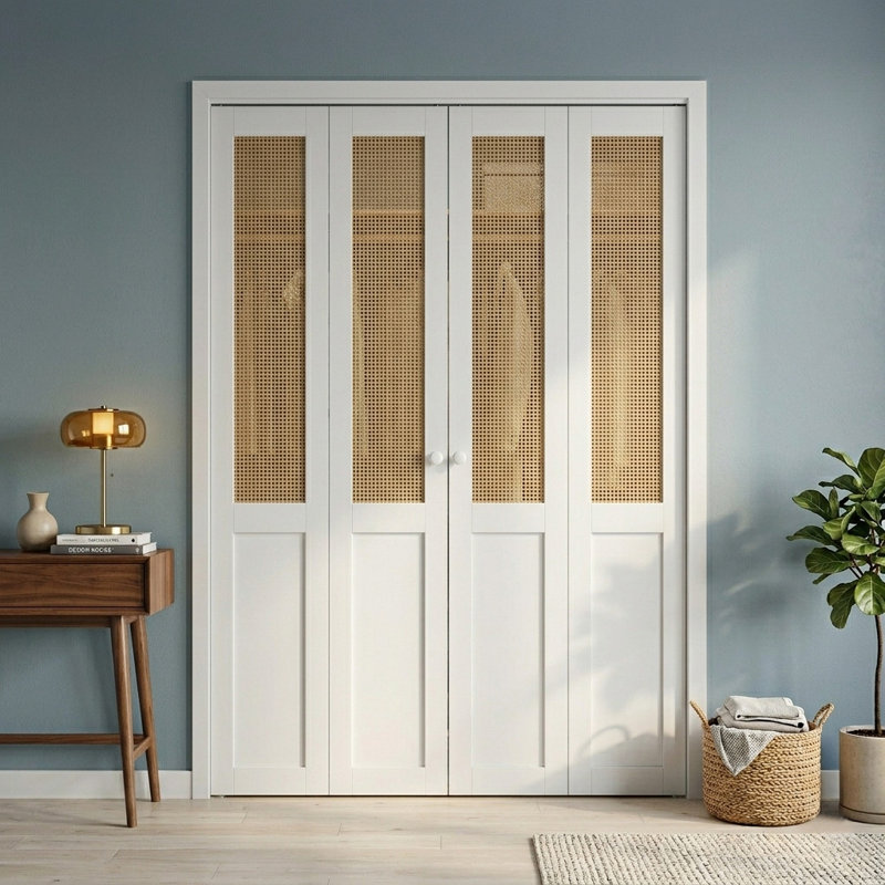 Porte pliante pré-percée en bois manufacturé tissé et massif avec trousse de quincaillerie d'installation, 72 po x 80 po, 2
