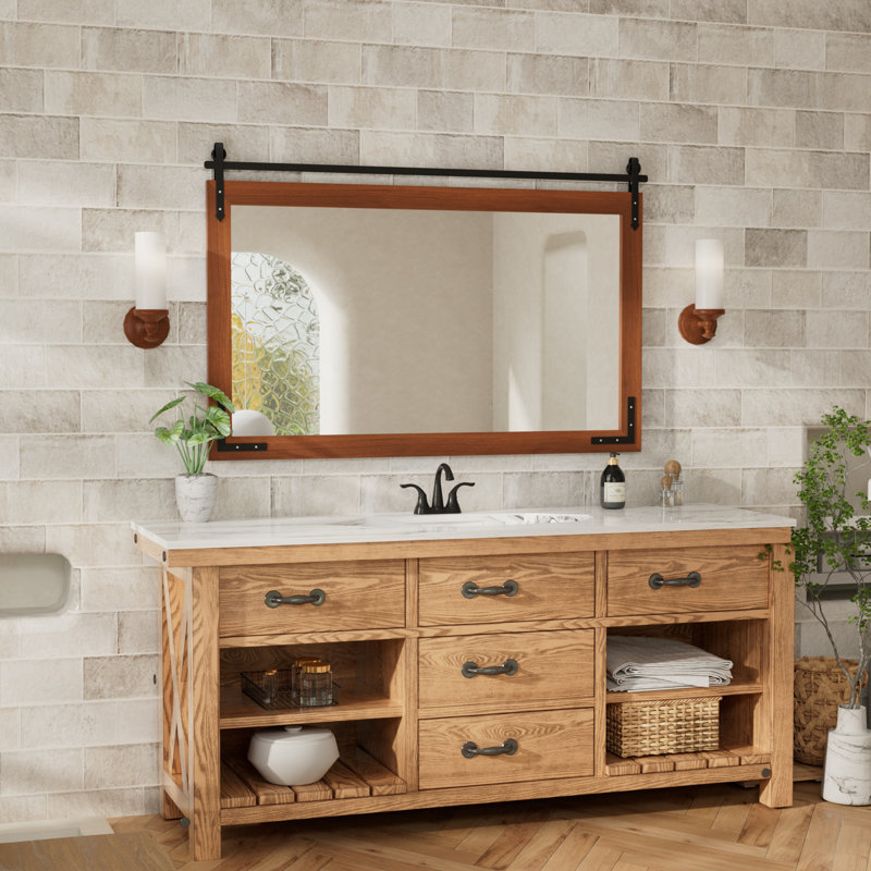 Miroir décoratif Brunilda Rustic Farmhouse, 30 po x 45 po, Marron foncé