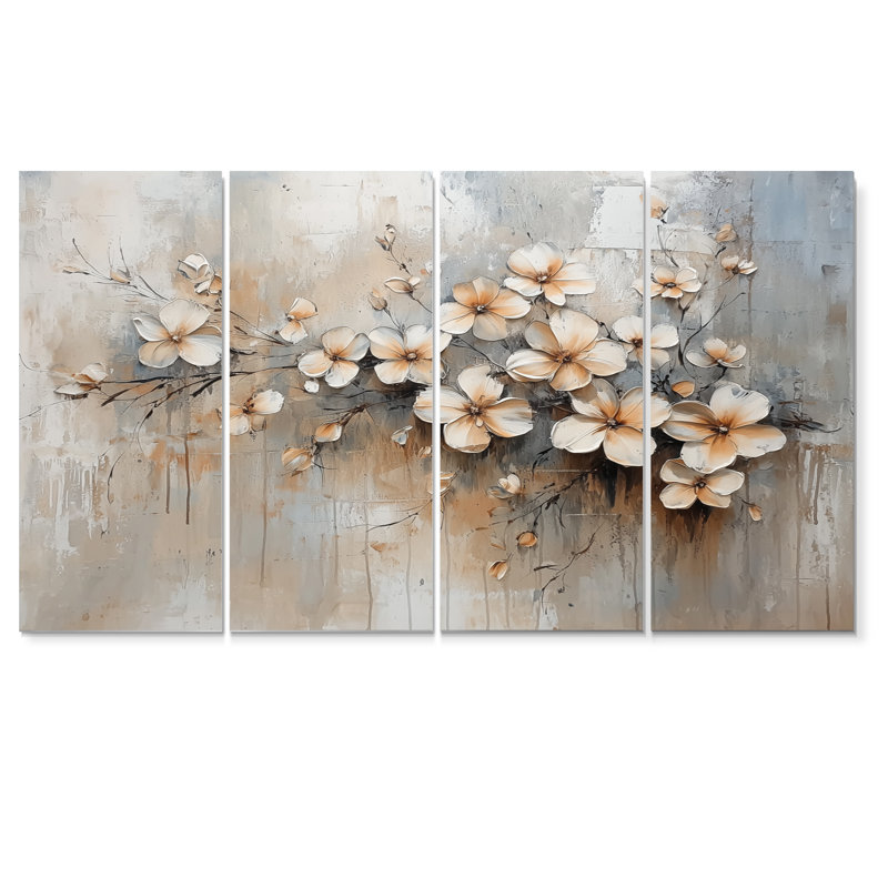 Bangor - Violets Wall Art - ensemble d'art mural traditionnel 4 pièces, H 32 po x l 64 po