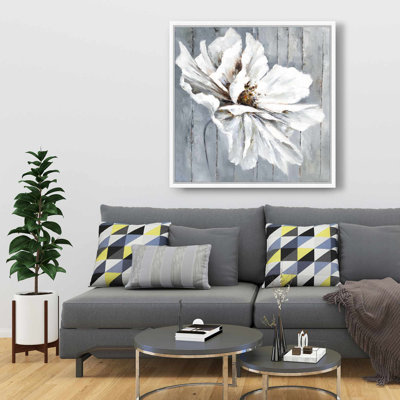Flower on Wood - Blue Bedroom Framed Canvas Home Decor
