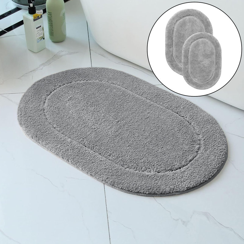 2 Piece Bath Set Oval Soft Shag, Light Sliver