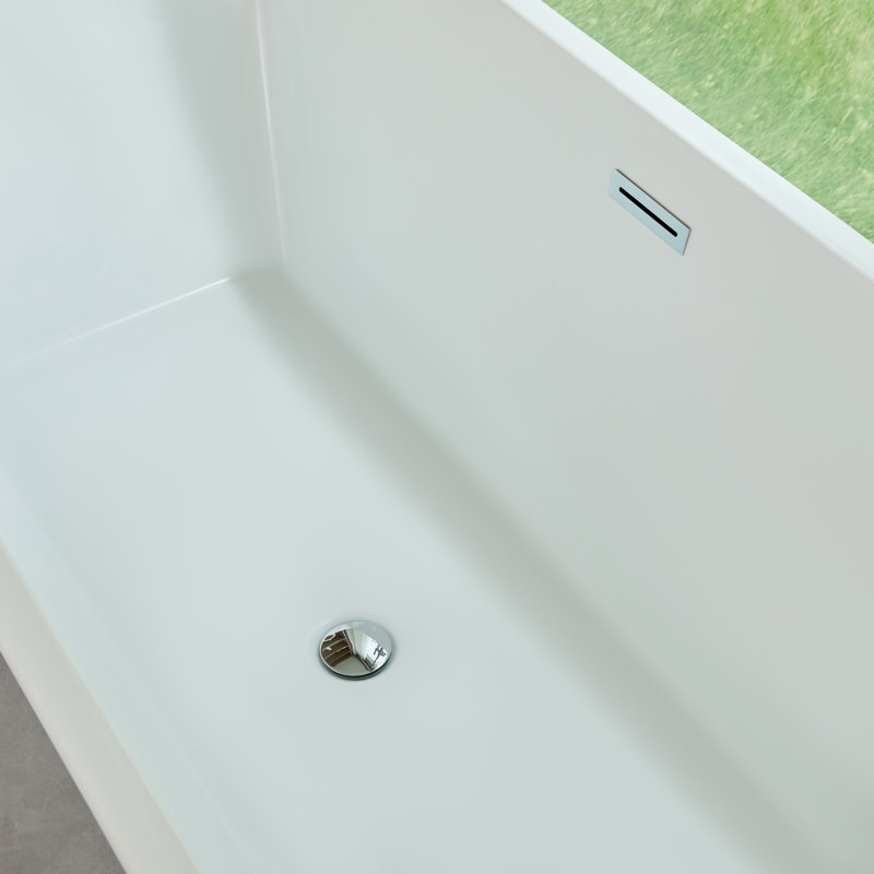 66.9" x 29.5" Freestanding Soaking Acrylic Bathtub, White/Polished Chrome