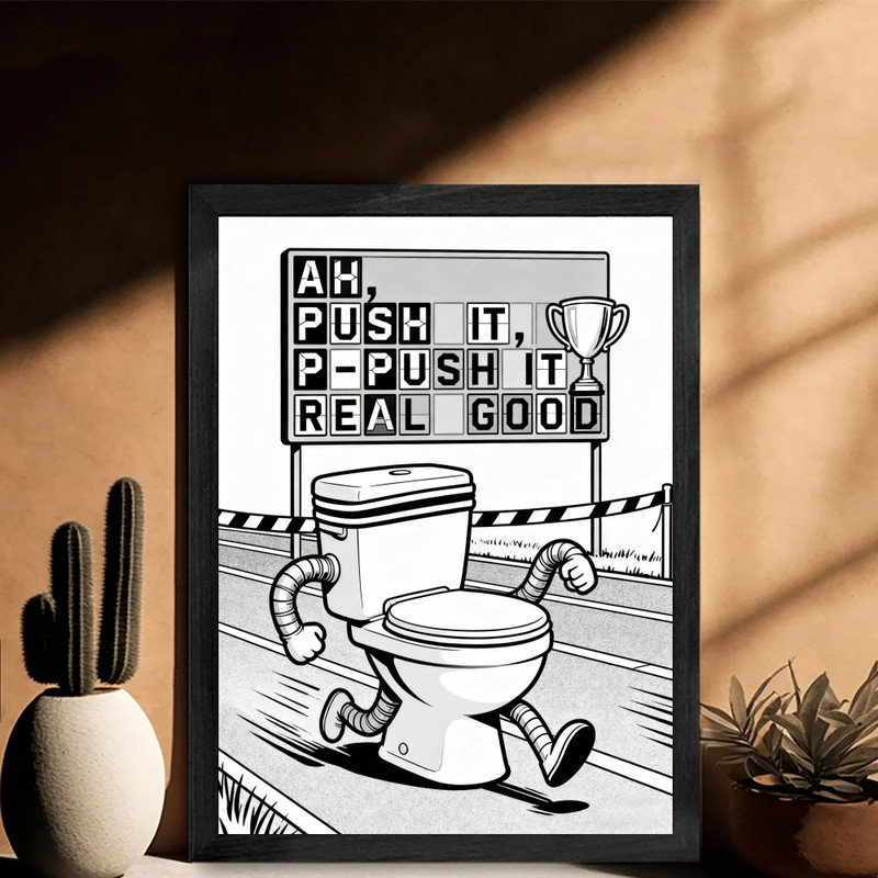 Reproduction d'art humoristique de toilette rétro noire, H 25 po x l 17 po