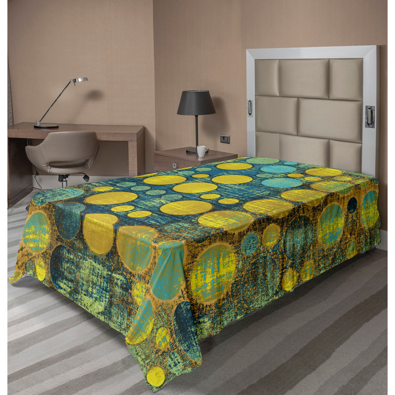 Multicolore Ambesonne, Drap plat pour lit simple TG, Vert, bleu / pois 13