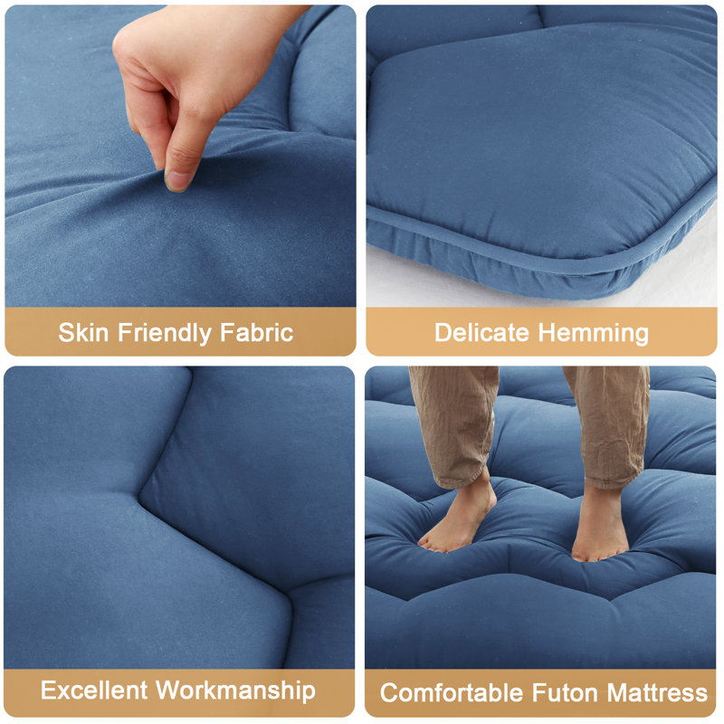 Matelas de futon pliable japonais, Bleu, Lit double