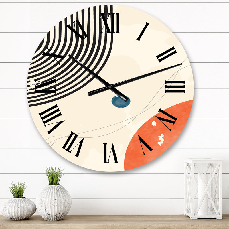 Horloge murale Minimal Mid Century River Moon V - Mid-Century moderne 1, Moyen
