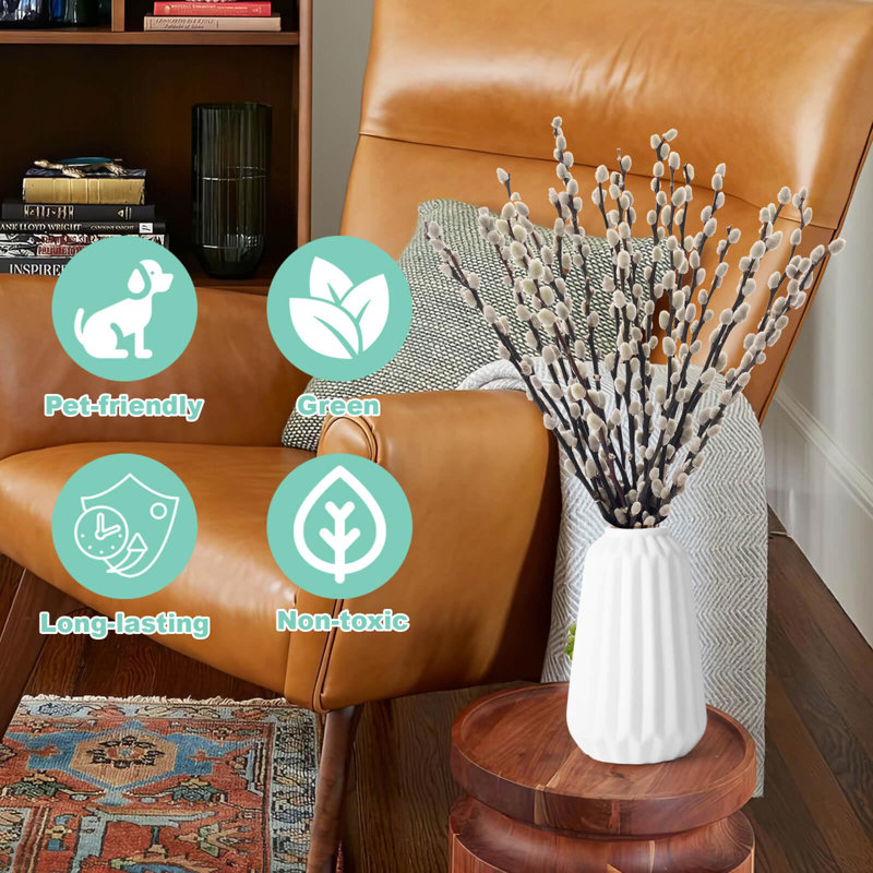 20 branches préservées de saule séché avec des fleurs blanches, des tiges florales naturelles pour les arrangements de vase et la décoration intérieure