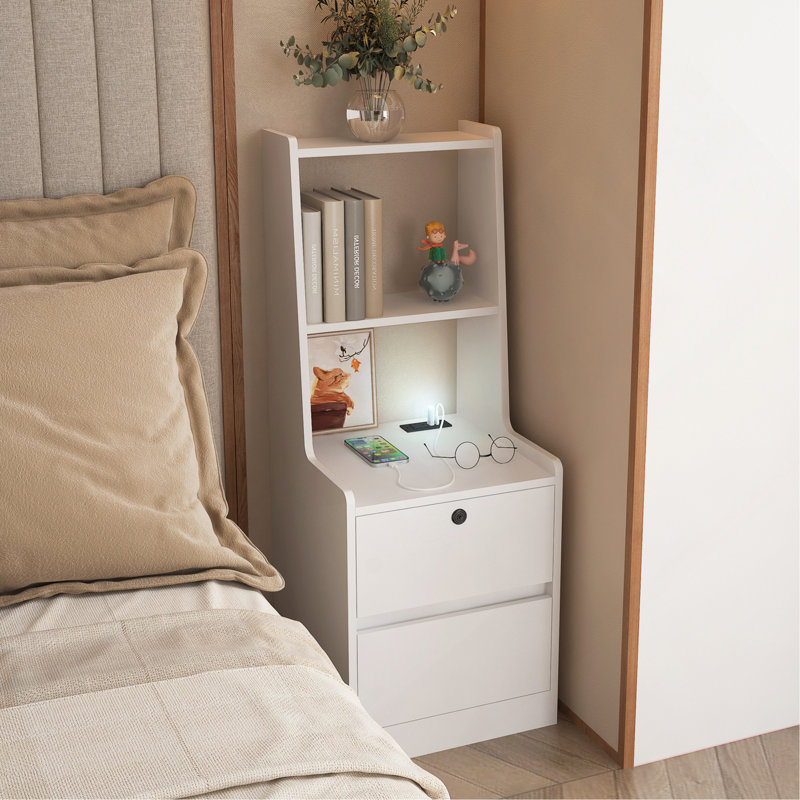 Tables de chevet avec armoire de rangement pour chambre à coucher, Blanc, Individuel