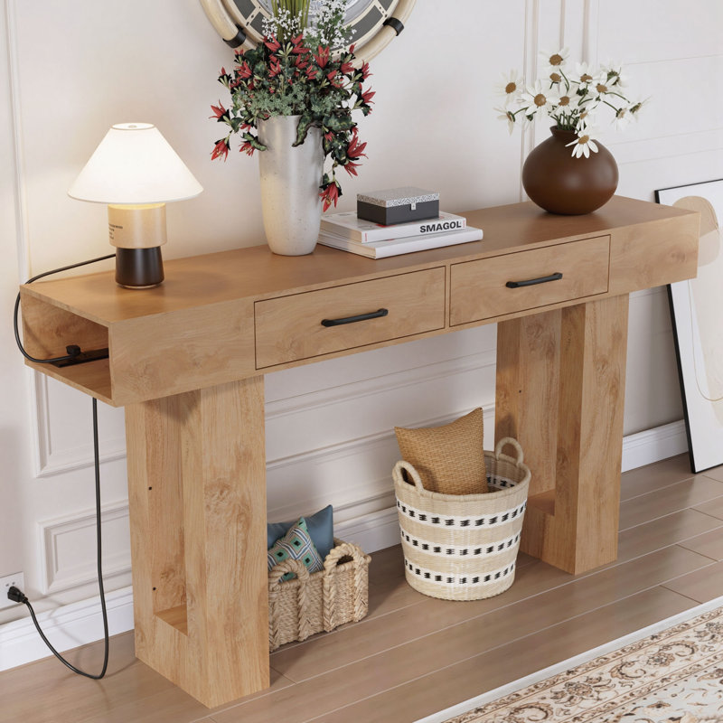Wooden Rectangular Sofa Table, Natural