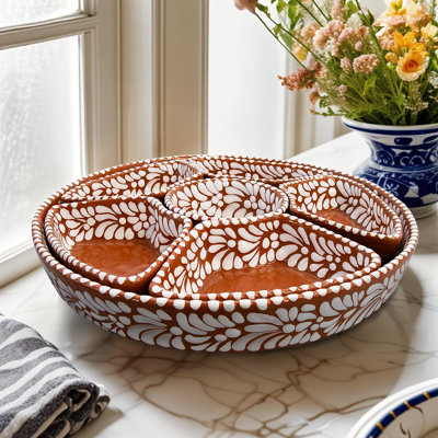 Plat de service en terre cuite de haute qualité avec 6 plateaux - Talavera