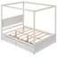 Lit plateforme double à baldaquin, aucun sommier requis, blanc brossé, avec 2 tiroirs pour un espace de rangement en bois massif