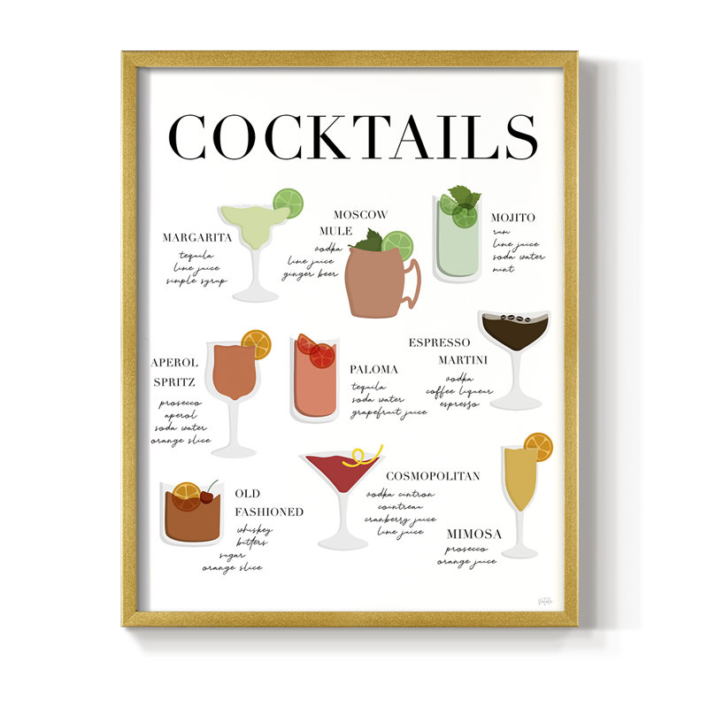 Impression de tableau de cocktail - bois massif, H 15 po x l 12 po, Doré