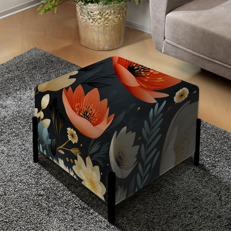 Black And Beige Vintage Romance Floral Pattern - Floral Square Ottoman