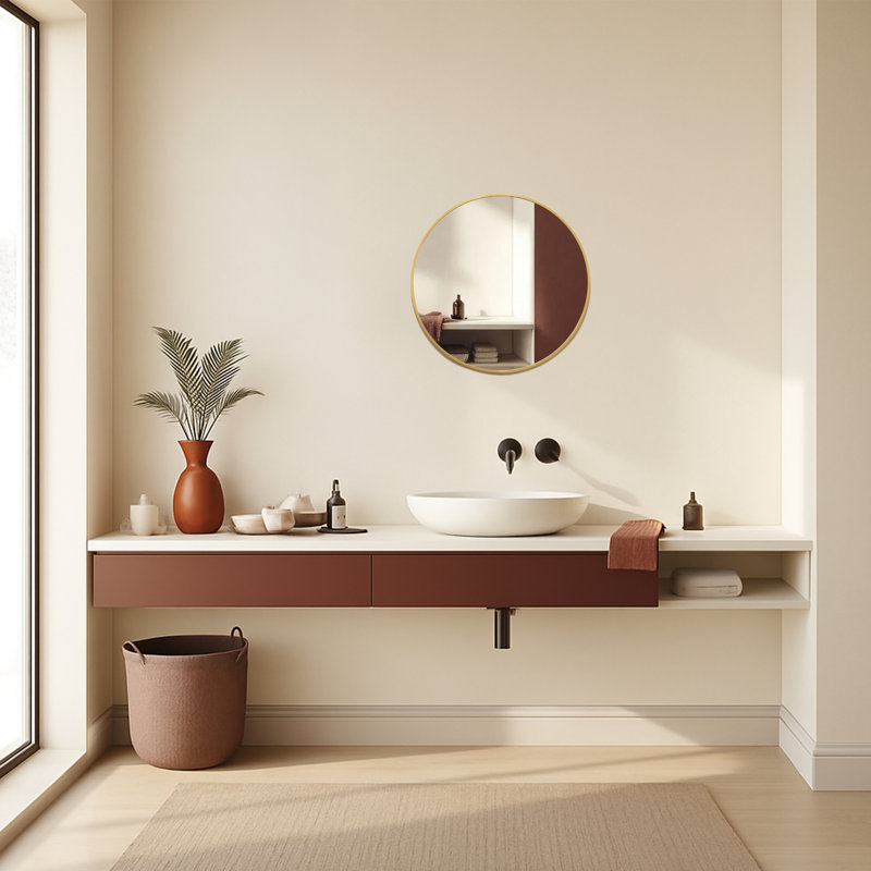 Mood Premium Round Bathroom Mirror Framed Wall Mounted, Circle Frame Modern & Stylish, 60 cm H x 60 cm W, Brushed Gold