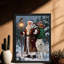 Art mural noir avec père Noël et loup encadré - Forêt enneigée, décorations festives-499301692