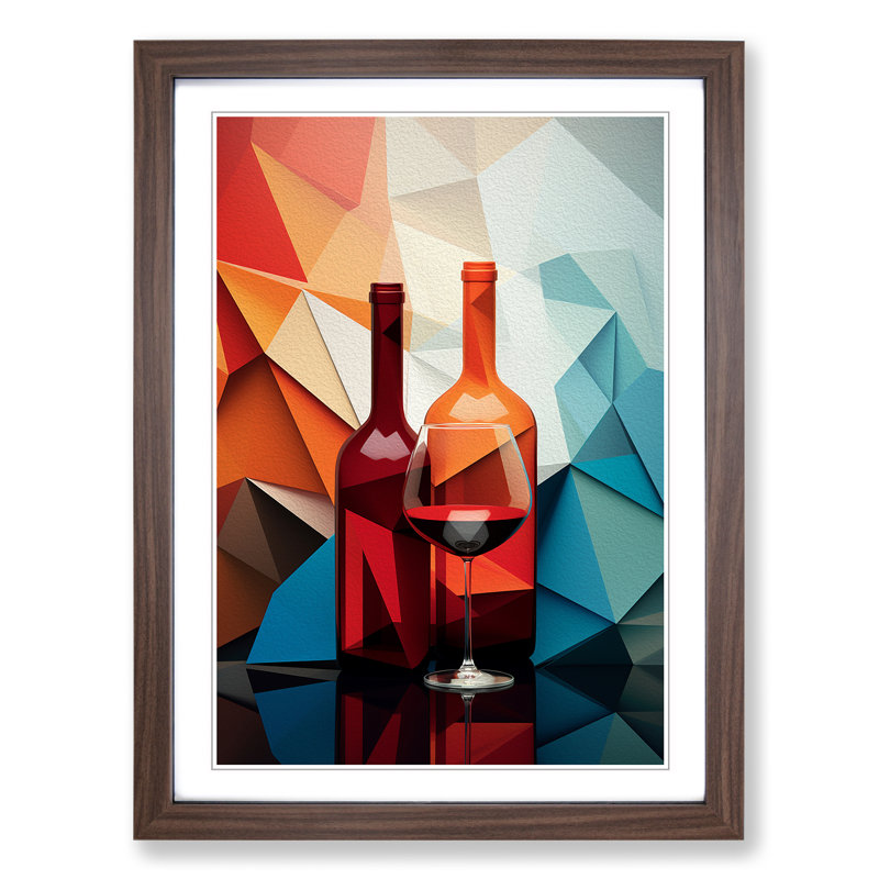 Wine Geometric - Single Picture Frame Print on Wood, 46cm H x 34cm W x 2cm D, Walnut