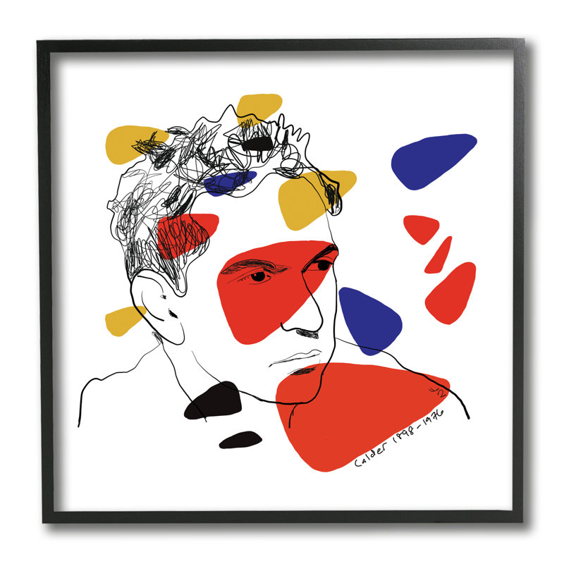 Calder, artiste abstrait, portrait, formes pop primaires, Giclée encadrée noir minuit, H 12 po x l 12 po x P 1,5 po
