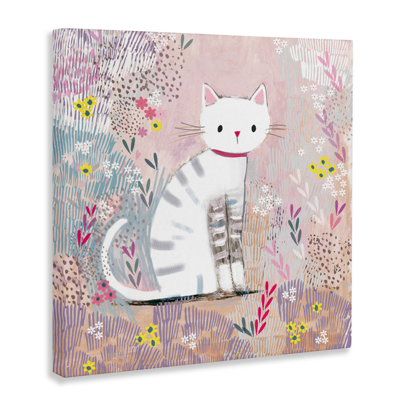 Chaton avec rayures assis sur toile, design par Clare Tupper, H 17 po x l 17 po