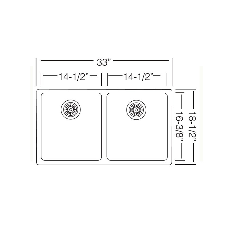 33" Double Even Bowl Crystagranite Undermount Sink Black
