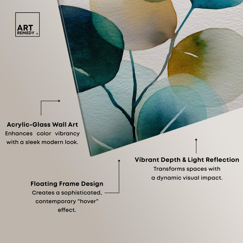 Eucalyptus aqueux II, reproduction d'art sur acrylique par Art Remedy, H 20 po x l 16 po