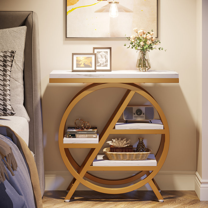 End Table, Gold/Faux Marble White, Faux Marble White