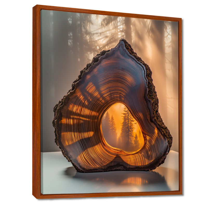 Geonte ambre, glissade en bois ondulant à travers les bois I - art mural forêt, H 44 po x l 34 po, Brun