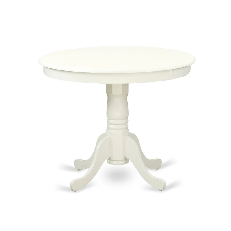 3 Piece Dining Room Furniture Set Contains a Round Dining Table with Pedestal and 2 Wood Seat Chairs, 36x36 Inch, Linen White