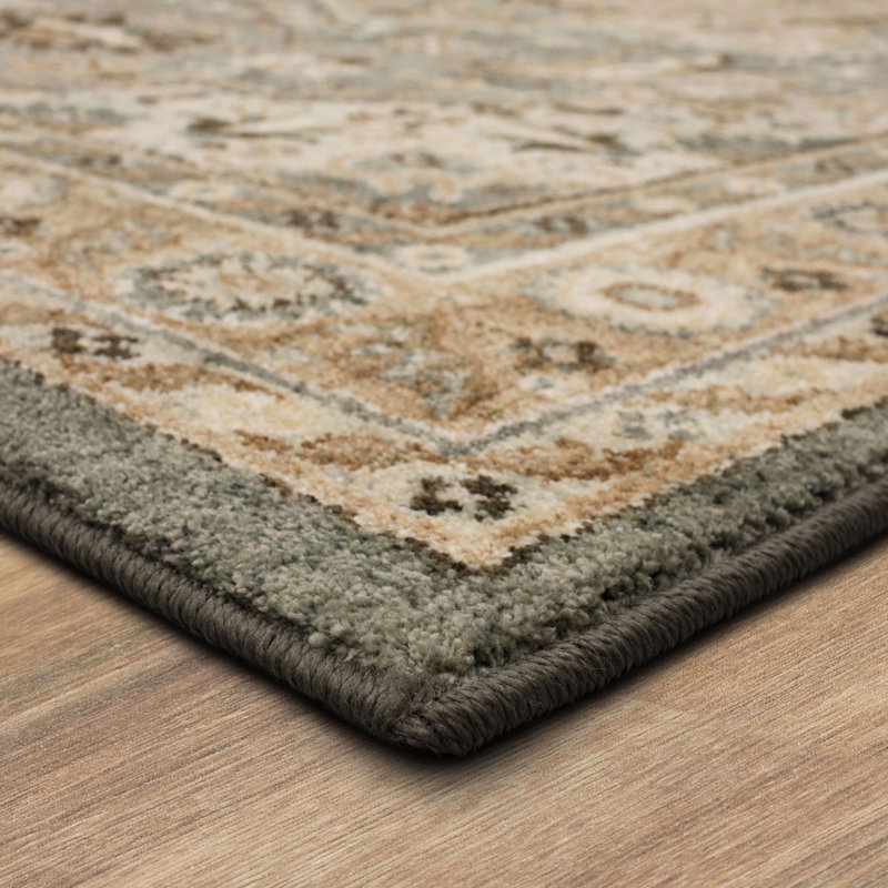 Gray and Beige Medallion Wool and Synthetic Area Rug