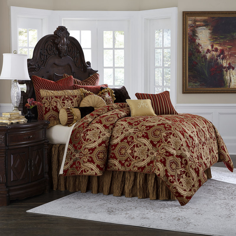 Lafayette Comforter Set - Red, Queen Comforter + 11 Additional Pieces
