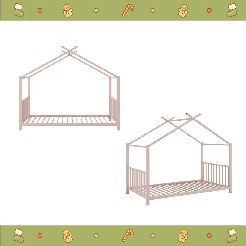 Lit plateforme simple en métal, Rose