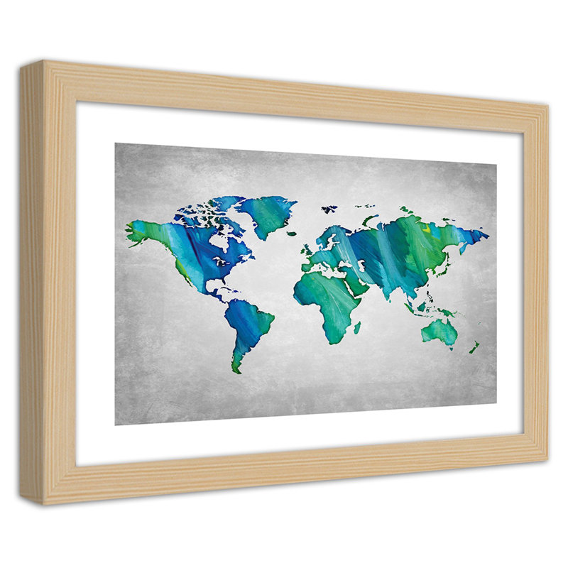 World Map - Single Picture Frame Print, Light Brown, 60cm H x 90cm W