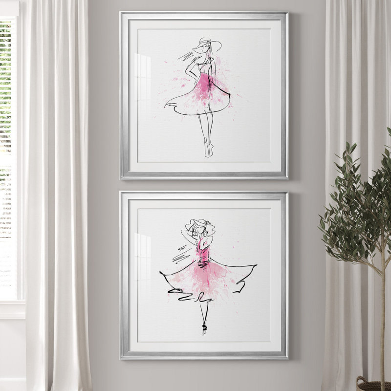Whimsy Girl I - ensemble de 2 reproductions de cadres photo, H 30,5 po x l 61 po x P 1,5 po, Papier avec cadre argenté, Blanc