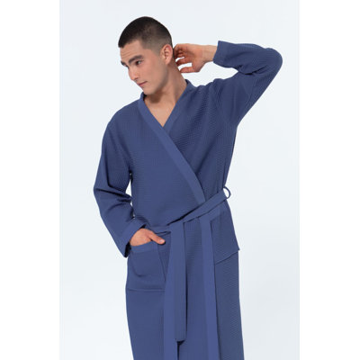 Mens Premium Waffle Knit 100% GOTS Certified Turkish Organic Cotton Kimono Robe