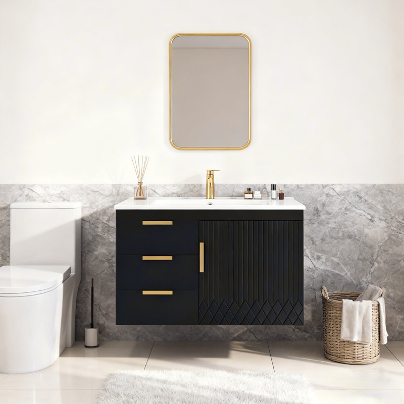 Wall Mounted Bathroom Cabinet With Sink&Drawers, Black