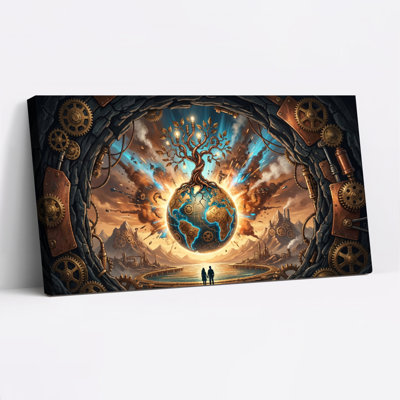 Steampunk Tree Of Life Globe Canvas Wrapped Wall Art Set Of 1