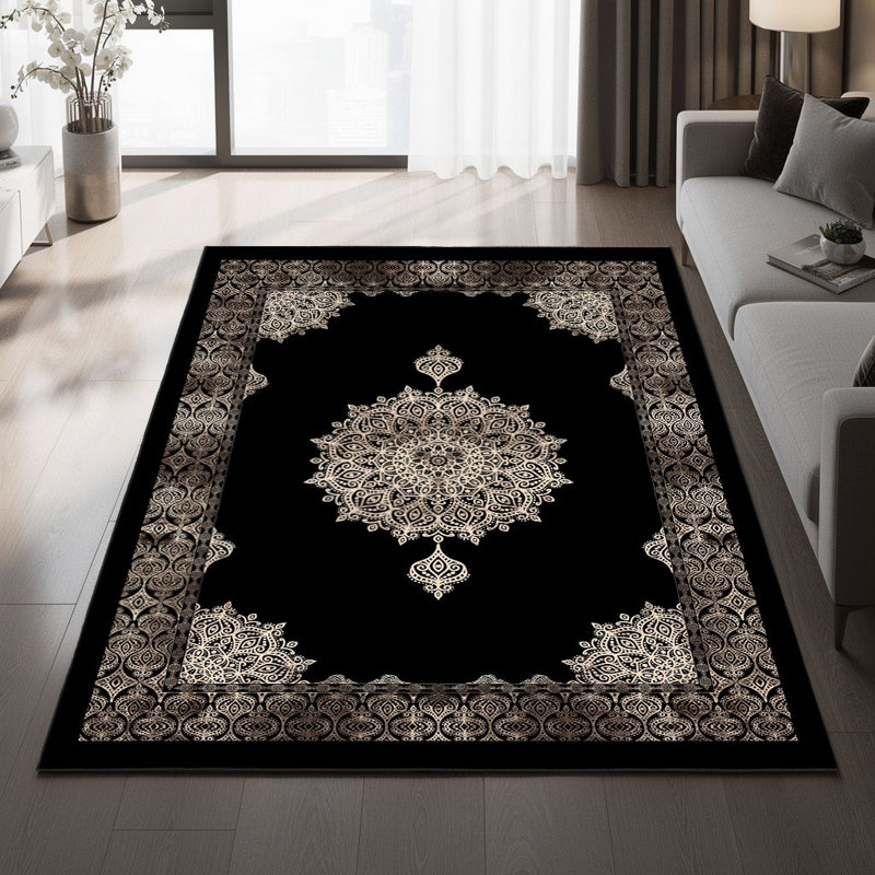 Stylish Woven Carpet, 4 x 6 Feet, 100% Polyester | Antibacterial, 3D Digital Printing, Non-Slip PVC Felt Dot Underside | Machine Washable, 0.4 in Pile Height, Perfect for Living Room & Bedroom Decor