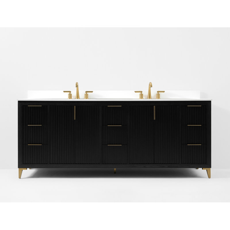 Turlington Freestanding Standard Bathroom Vanity with Top, Black Oak, 84"