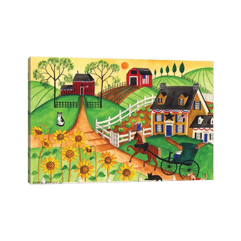 Country Sunflower Quilt Farm by Cheryl Bartley - Print on Canvas, 66.04 cm H x 45.72 cm W x 1.91 cm D, Wrapped Canvas