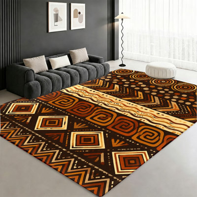 Tapis lavable à motif ethnique, imprimé géométrique brun, surface en velours, doux et antidérapant, décoration intérieure moderne pour salon, chambre, entrée, bureau, balcon, appartement