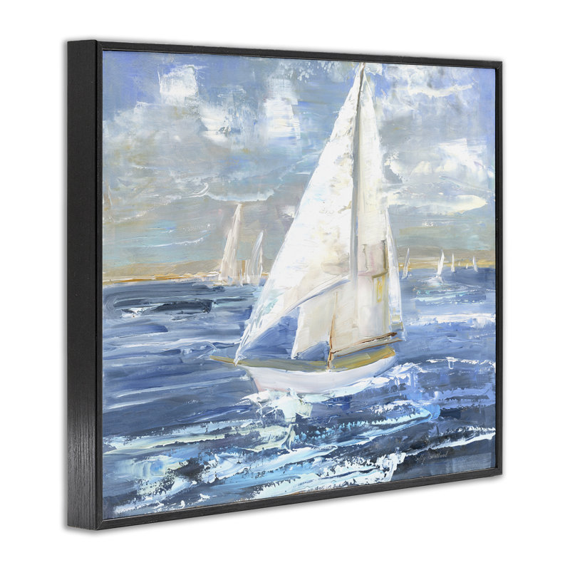 Voile Choppy Waves, art de la giclée encadrée par Sally Swatland, H 11 po x l 14 po, Giclée encadrée noir minuit