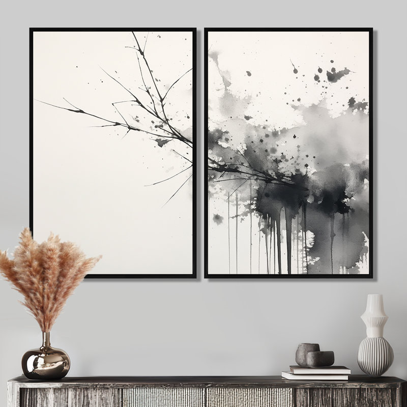 Noir et blanc Pure Serenity I - art mural moderne sur toile 2 panneaux, Noir, H 36 po x l 48 po