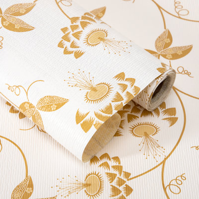 Shelf Liner,Non-Adhesive Non-Slip Cabinet Liners,Drawers Liners,Golden Floral Leaf,18"W x 96"L