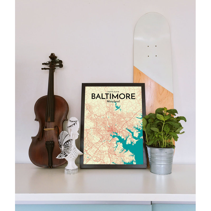 Baltimore City Map - impression d'art graphique, H 24 po x l 18 po
