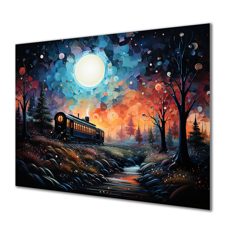 «Orange Moonlight Countryside Train Journey I», art mural en métal, H 12 po x l 20 po x P 1 po
