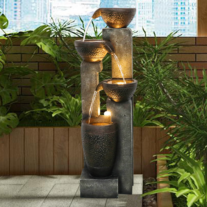 Indoor Outdoor Weather Resistant Floor Fountain with Lights