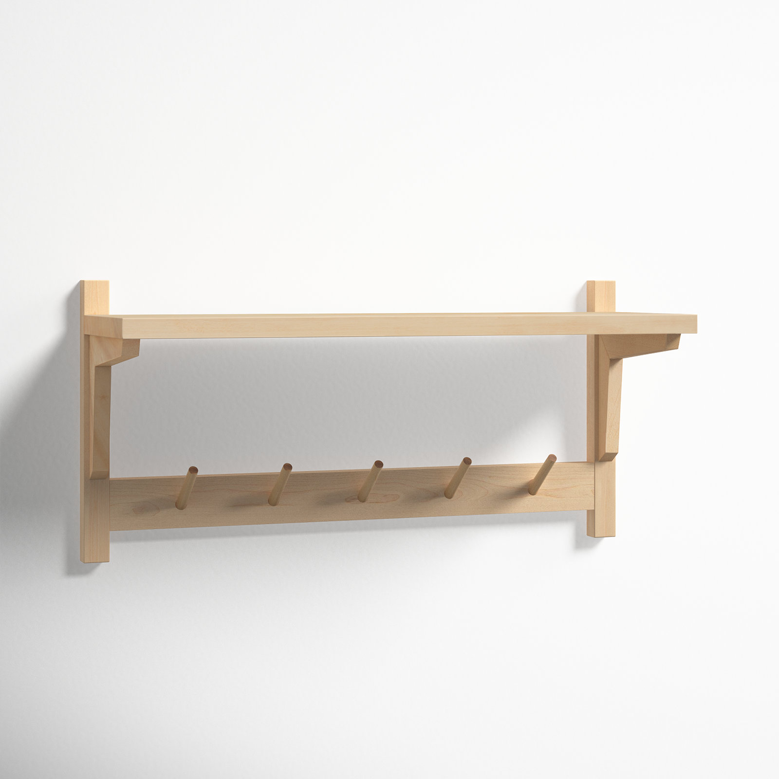 Kamini Poplar Solid Wood Floating Shelf Hooks, Natural