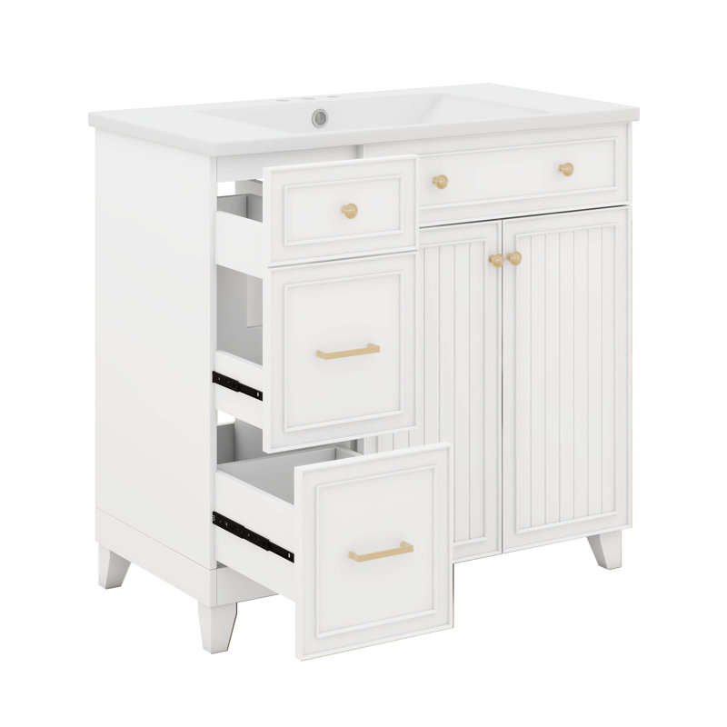 Meuble-lavabo de 36 po avec lavabo en céramique, armoire de rangement avec 2 tiroirs et portes à fermeture en douceur, tablettes réglables