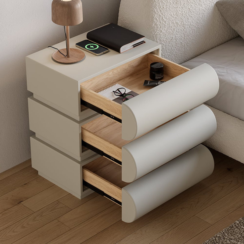 Table de chevet moderne en cuir avec tiroirs sans fil Humpli, Gris